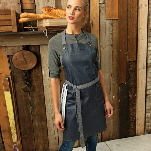 District Waxed Look Denim Bib Apron