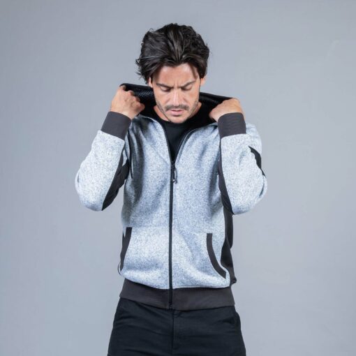 Felpa in Maglia (knitted fleece) con Cappuccio e Inserti in Tessuto Elasticizzato Man